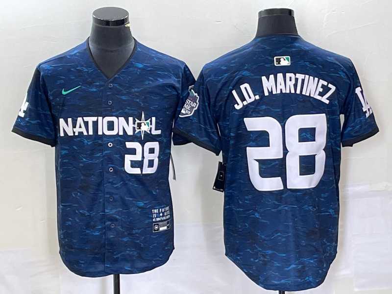 Mens Los Angeles Dodgers #28 JD Martinez Number Royal 2023 All Star Cool Base Stitched Baseball Jersey